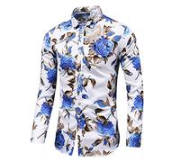 TuyoHao Hommes Slim Floral Print Chemises À Manches Longues Marque De Mode Fête De Vacances Robe Décontractée Fleur Chemise Homme Plus La Taille