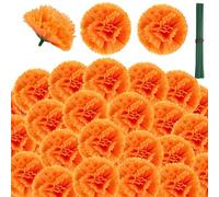 TUZAZO Lot de 50 têtes de fleurs de souci artificielles en soie avec tiges pour décoration du jour des morts mexicain, décoration d'intérieur Diwali, guirlande à faire soi-même (orange)