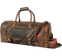 TUZECH Sac de voyage en cuir vintage pour homme avec pochette à chaussures, sac professionnel de gym, sport, coque souple, pour la nuit, le week-end, couleur marron, marron, 60,96 cm, Bagages