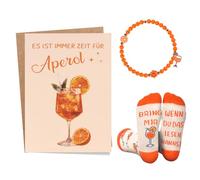 TUZELIYA Aperol Cadeaux pour femme - Avec bracelet Aperol, carte de vœux et chaussettes - Wenn Du Das Lesen Kannst Bring Mir Apero Spritz - Décoration Aperol pour petite amie et amateur d'Aperol pour