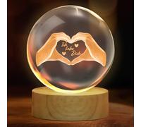TUZELIYA Boule en verre et cristal avec socle en bois, gravure cœur de deux mains et texte « Ich Liebe Dich ». Cadeaux pour homme, petit ami et petite amie | Cadeau d'ann