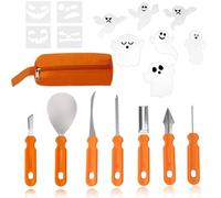 TUZHE Lot de 7 outils de sculpture de citrouille d'Halloween avec 6 modèles de sculpture en PVC - Décoration d'Halloween - En acier inoxydable - Pour enfants et familles