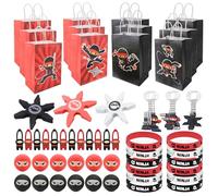 TUZHE Ninja Party Lot de 72 petits cadeaux d'anniversaire d'enfant - Balles sauteuses, bracelets en silicone, lance-doigts, sac cadeau, porte-clés pour fête à thème garçon