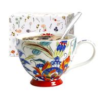 Tuzsocr 450ml Tasses en céramique à motif floral,café tasse de style bohème,tasse de petit déjeuner peint à la main,avec anse faite et peinte à la main.pour le lait,le thé,vin,jus,boissons (Style 3)