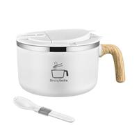 Tuzsocr Bol à ramen en acier inoxydable,Bols de Nouilles Instantanées(1200ML),Bol à Soupe avec Couvercle,Bol Pâtes avec Cuillère Pliante,Poignée en Grain de Bois,pour Ramen Japonais Udon Soba (Blanc)
