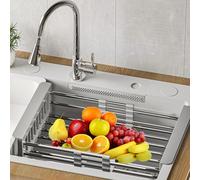 Tuzsocr Égouttoir à vaisselle extensible au-dessus de l'évier, passoire d'évier en acier inoxydable, égouttoir à vaisselle avec panier à couverts, utilisé pour évier de cuisine ou égoutter les fruits