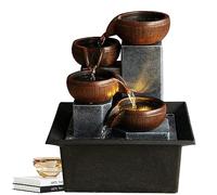 Tuzsocr Fontaine à eau électrique de bureau,Fontaine d’Intérieur Cascade 4 Niveaux Jarre Effet Pierre,Décor Zen en Résine,avec Lumières LED Ornements d'eau Courante de Fontaine pour Le Bureau(Style 1)