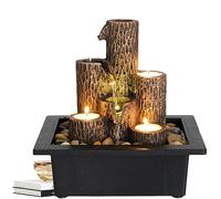 Tuzsocr Fontaine à eau électrique de bureau,Fontaine d’Intérieur Cascade 4 Niveaux Jarre Effet Pierre,Décor Zen en Résine,avec Lumières LED Ornements d'eau Courante de Fontaine pour Le Bureau(Style 2)