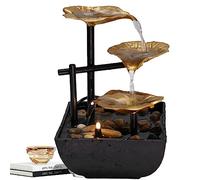 Tuzsocr Fontaine de Bureau d'intérieur,Cascade Ornements d'eau Courante,Décor de Table Zen Moderne en Métal,avec Lumières LED,pour la Décoration de la Maison,L'ameublement de Bureau,Chambre (Or)