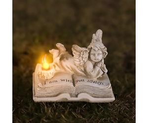 Tuzsocr Lanterne funéraire - Figurine d'ange gardien - Petite sculpture d'ange avec bougie LED - Statue d'extérieur - Pour décoration funéraire de cimetière, cadeau de deuil, cadeau commémoratif,