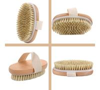 Tuzsocr Poils naturels Brosse de Bain,La brosse exfoliante,Brosse de bain en bois de bambou,Brosse à sec pour le corps,détox lymphatique-Améliore la circulation sanguine et la cellulite-beige