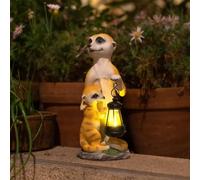 Tuzsocr Sculpture en résine résistante aux intempéries - Suricate à énergie solaire - Avec lanterne solaire - Pour jardin, cour, terrasse, rebord de fenêtre - 25 cm