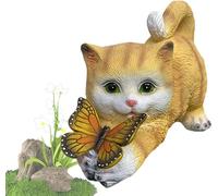 Tuzsocr Statue de Chat à énergie Solaire,Papillons Lampes solaires pour extérieur,Figurine de d'animal décorative pour Jardin,Sculpture en résine étanche,Éclairage LED,pour Pelouse,Terrasse (Style 2)