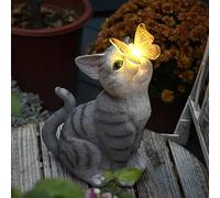 Tuzsocr Statue de Chat à énergie Solaire,Papillons Lampes solaires pour extérieur,Figurine de d'animal décorative pour Jardin,Sculpture en résine étanche,Éclairage LED,pour Pelouse,Terrasse (Style 4)