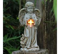 Tuzsocr Statue du Jardin des Anges,Ange Priant Solaire,Figurine Ange Gardien avec Croix LED,Sculpture Tombe,Auto-on,Gel,aux intempéries,pour Terrasse,Pelouse,Cour,Pendaison de crémaillère,Funèbre