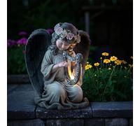 Tuzsocr Statue du Jardin des Anges, Figurine D'ange Priant, Sculpture Ange Gardien avec Lampe LED Solaire, Auto-on, Ange Tombe pour Terrasse, Pelouse, Cour, Pendaison de crémaillère, Funèbre (Style 2)