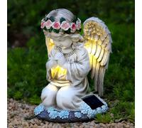 Tuzsocr Statue du Jardin des Anges, Figurine d'ange Priant, Sculpture Ange Gardien avec Lampe LED Solaire, Auto-on, Ange Tombe pour Terrasse, Pelouse, Cour, Pendaison de crémaillère, Funèbre