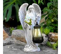 Tuzsocr Statue du Jardin des Anges,Sculpture d'ange Féérique,Figurine Ange Gardien avec Lanterne LED Solaire,Auto-on,Ange Tombe pour Terrasse,Pelouse,Cour,Pendaison de crémaillère,Funèbre