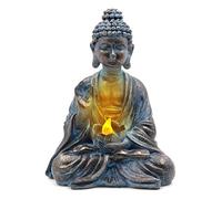 Tuzsocr Statues solaires de jardin Bouddha - Figurine de Bouddha en méditation - Décoration avec lumières LED lotus, statue de Bouddha zen pour l'extérieur, en résine, assis - Lampes solaires