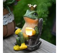 Tuzsocr Statues solaires de jardin grenouille - Décoration d'extérieur - Figurines de jardin amusantes avec lampes solaires - Boire sur le fauteuil à bascule - Sculpture grenouille décorative pour