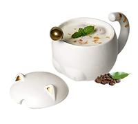 Tuzsocr Tasse Chat350ml, Tasses à café en céramique en Forme de Chat,Animaux 3D Tasses de Chat,avec Couvercle et cuillère en Forme de Chat,Tasse Fantaisie du Matin pour Le café,Le thé,Le Lait (Blanc)