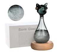 Tuzsocr Verre Tempête Station Météorologique, Bouteille de Prévisions Météo avec Socle en Bois, Baromètre à Cristaux en Forme de Chat Égyptien, Cadeau Original pour Anniversaires Féminins (Noir)