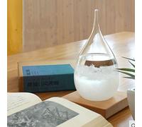 Tuzsocr Verre tempête, stations météo en verre tempête, verre tempête en forme de goutte, baromètre en verre météo avec base en bois, prédicteur météo, prévisions créatives, style nordique (S)