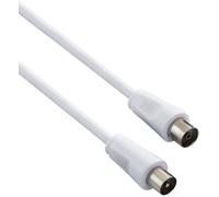 TV Aerial Cable for TV, 75 Ohms, IEC Plugin for Socket, Shielded DVB-C, DVB-T/T2, 4K UHD 2160p, Full HD 1080p 3D, White, Length 5 m