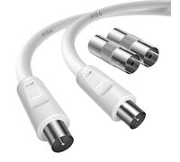 TV Aerial Cable Male to Male TV Aerial Cable 10m with 2 Female to Female Adapters for TNT, Digital TV and Sky Box