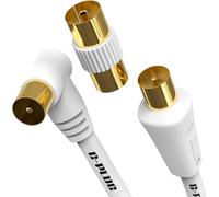 TV Antenna Cable 1.5m Right Angle - Coaxial Male to Male Cable with Adapter - Gold Plated RF Connectors - Compatible Satellite, TNT, Decoder, Sky Box