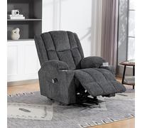TV Chair, Fauteuil Salon Relax, Fauteuil Inclinable, avec Fonction Chaise Longue et Massage, 2 Poches Latérales, 1 Porte-Gobelet, Velours, pour Chambre à Coucher, Salon et Home Cinéma (Gris foncé)