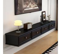 TV flottante 95" pour téléviseurs de 254 cm entièrement assemblée en bois massif moderne du milieu du siècle Console murale 2 Ders et 2 portes rabattables Économie d'espace Noir