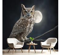 Tv Fond D'Écran Blanc Cassé Chouette De La Pleine Lune Papier Peint Animaux Fantastiques Peintures Murales Salon Panoramique Revêtement Muraux Décoration Wallpaper Chambre Soie 3D Poster,200X140Cm