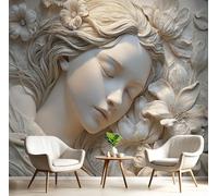 Tv Fond D'Écran Blanc Cassé Fille Aux Fleurs Papier Peint Personnages En Trois Dimensions Peintures Murales Salon Panoramique Revêtement Muraux Décoration Wallpaper Chambre Soie 3D Poster,250X170Cm