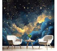 Tv Fond D'Écran Bleu Foncé Nuages Du Ciel Papier Peint Illustrations Fantastiques Peintures Murales Salon Panoramique Revêtement Muraux Photo Décoration Wallpaper Chambre Soie 3D Poster,450X300Cm
