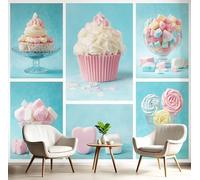 Tv Fond D'Écran Bleu Poudre Petits Gâteaux Papier Peint Nourriture Délicieuse Peintures Murales Salon Panoramique Revêtement Muraux Photo Décoration Wallpaper Chambre Soie 3D Poster,150X105Cm