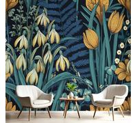 Tv Fond D'Écran Bleu-Vert Lotus Des Neiges Des Herbes Sauvages Papier Peint Illustration Plantes Peintures Murales Salon Panoramique Revêtement Muraux Décoration Wallpaper Chambre Soie 3D,350X260Cm
