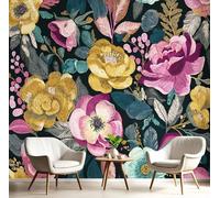 Tv Fond D'Écran Couleur Fleurs Et Feuilles Papier Peint Plantes Impressionnistes Peintures Murales Salon Panoramique Revêtement Muraux Photo Décoration Wallpaper Chambre Soie 3D Poster,250X170Cm