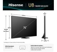 TV Hisense 75U8Q 75 pouces Mini-LED QLED 4K 165Hz 90W VIDAA U9
