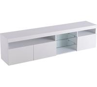 TV Lowboard (Table TV Armoire) Haute brillance, Blanc，Bois，Largeur 180 cm，Avec 3 portes