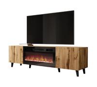 TV Lowboard Vailbo 180 avec cheminée électrique, meuble TV, meuble de télévision, meuble bas, lampe LED réaliste, avec cristaux décoratifs, planche, armoire, banc TV (chêne Wotan)