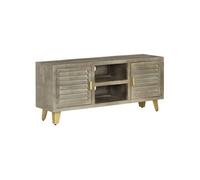 vidaXL Meuble TV en bois massif de manguier Gris avec laiton 110x30x48 cm