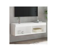 Meuble TV avec Lumières LED, Armoire de Télévision Murale avec Rangement, Meuble Télé Suspendu Salon Salle de Séjour, Moderne, Blanc