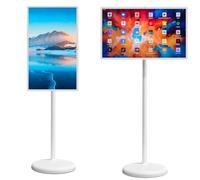 TV Portable sur Pied, Moniteur Portable, Écran Tactile sans Fil, avec écran Intelligent Rotatif de 1080p,système d'exploitation Android, Batterie intégrée, Rotation complète à 360 degrés(4+64G,27IN)