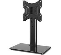 Tv Stand On Tempered Glass Base, Adjustable Height Universal Tv Stand For 23 To 43 Inch Lcd/Led/Oled/Plasma/Curved Tv With 40 Degree Swivel, Black
