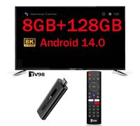 TV Stick 8 Go 128 Go Android 14.0 HD 8K 4K 3D 5G 4G WiFi TV98 Stick Allwinner H313 Quad Core Lecteur Multimédia pour Home Cinéma Smart IPTV tv98atvstick128g