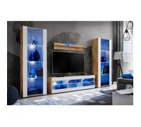 TV Unité murale Open Set 6 Corps Bois Naturel Mat Façade Blanc Mat 290 x 159 x 35 cm