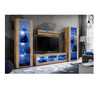 TV Unité murale Open Set 6 Corps Bois Naturel Mat Façade Bois Naturel Mat 290 x 159 x 35 cm