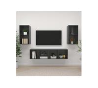 vidaXL Meubles TV muraux, 4 pcs, Gris brillant Aggloméré