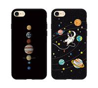 Tveinan 2 Pack Coque Compatible avec iPhone SE 2022/8/7/ iPhone SE 2020 Etui, Case Mince Souple Silicone Antichoc Protection pour iPhone 8, Housse de Noir Motif Anti-Rayures pour Femme - Planète